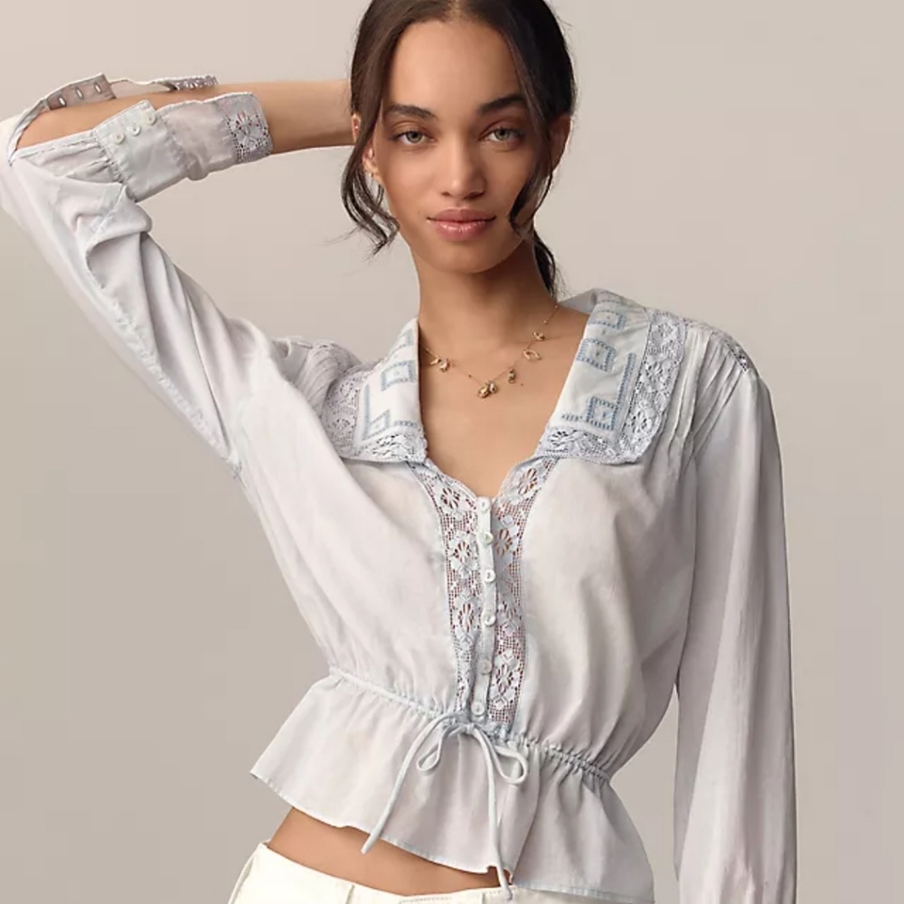 Anthropologie  Lace Plaket Lon Sleeve Blouse XL